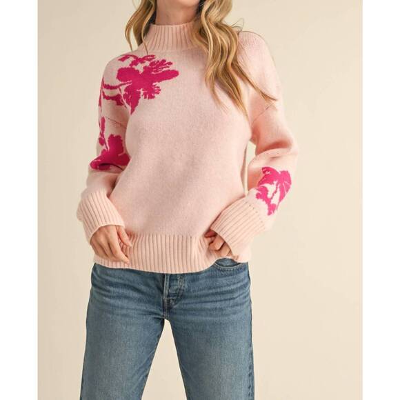 &MERCI Sweaters - NEW &MERCI mock neck floral sweater in pink